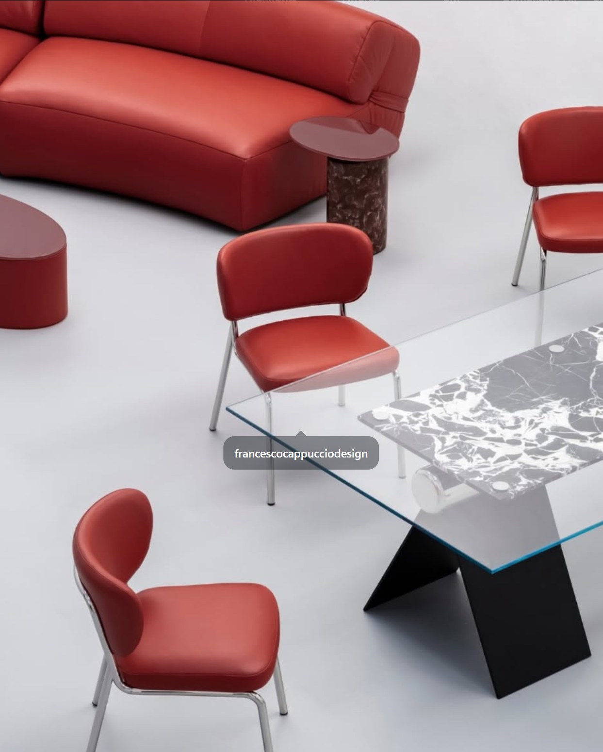 Red leather sofa and seating from the Vertier collection
